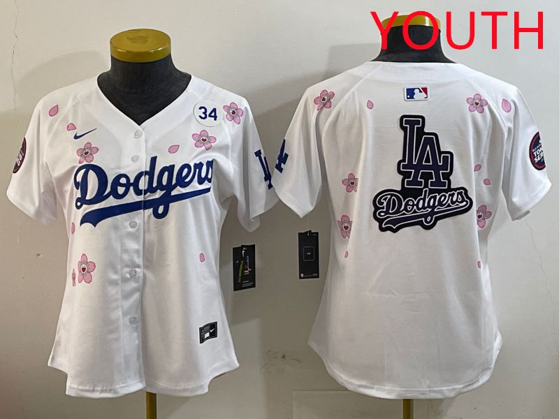 Youth Los Angeles Dodgers Blank White Sakura Edition 2025 Nike MLB Jersey style 23->youth mlb jersey->Youth Jersey